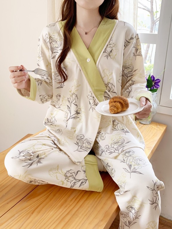 月子服春秋産後3-9月妊婦パジャマ夏の薄いタイプの入院授乳産婦授乳家庭服|undefined