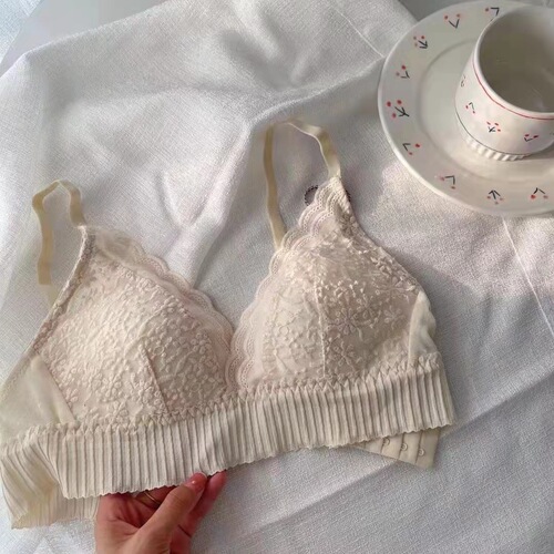 French lace underwear for women, thin, small breasts, push-up, thin straps, no wires, pure desire, sexy triangle cup lace bra
