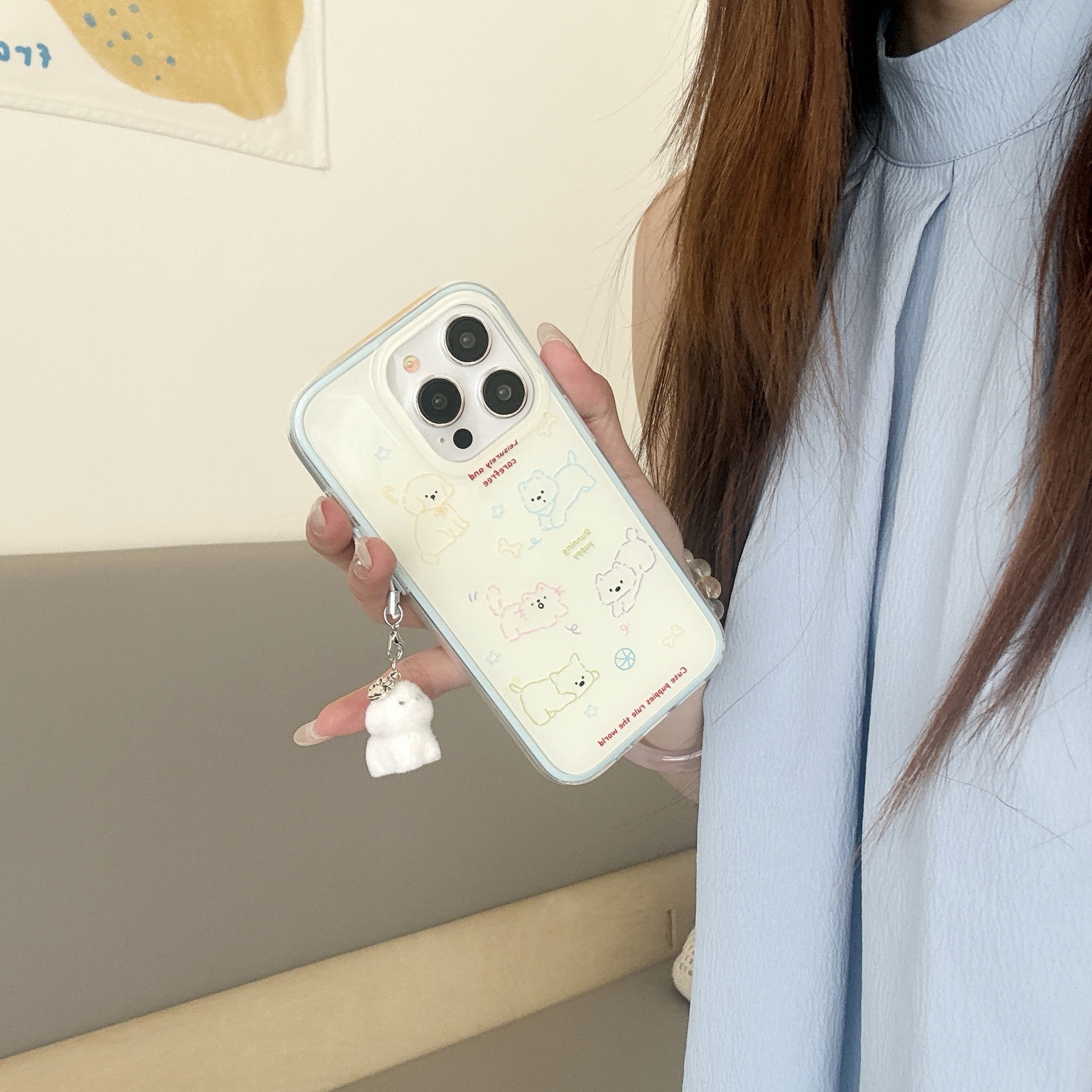 Cachorro de línea linda de dibujos animados para Apple 16ProMax funda para teléfono 15Pro simple 14PM femenino 15/16PM