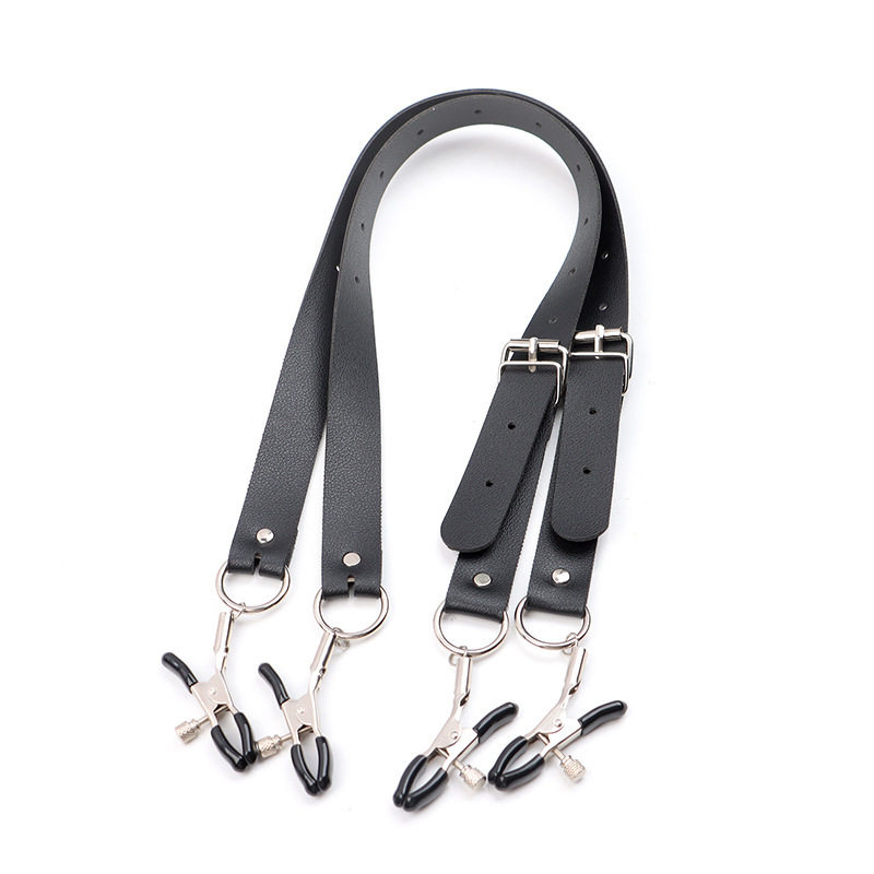 Adjustable Nipple Clamps with Metal Chain, Black Patent Leather SM Accessory — detail image 8
