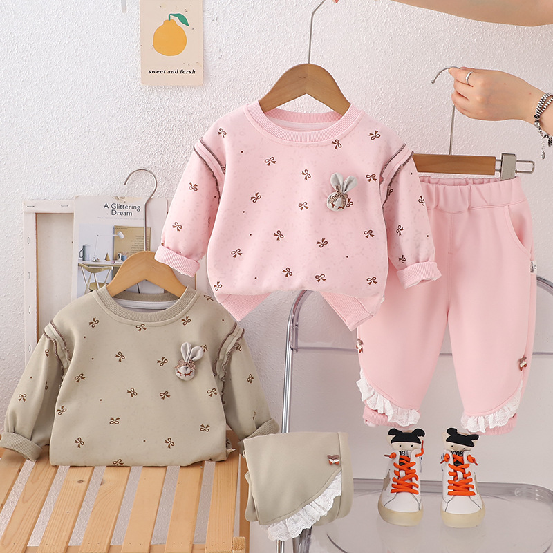 Autumn demi-season long-sleeve girl's with bow with a round collar