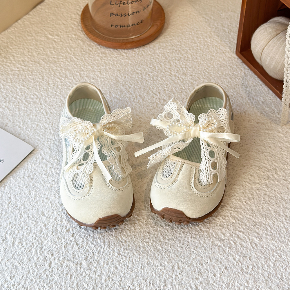 Breathable Mesh Lace-Up Casual Shoes For Girls With Elegant Bow, Lightweight & Flexible For School, Play & Daily Wear_voghion.com