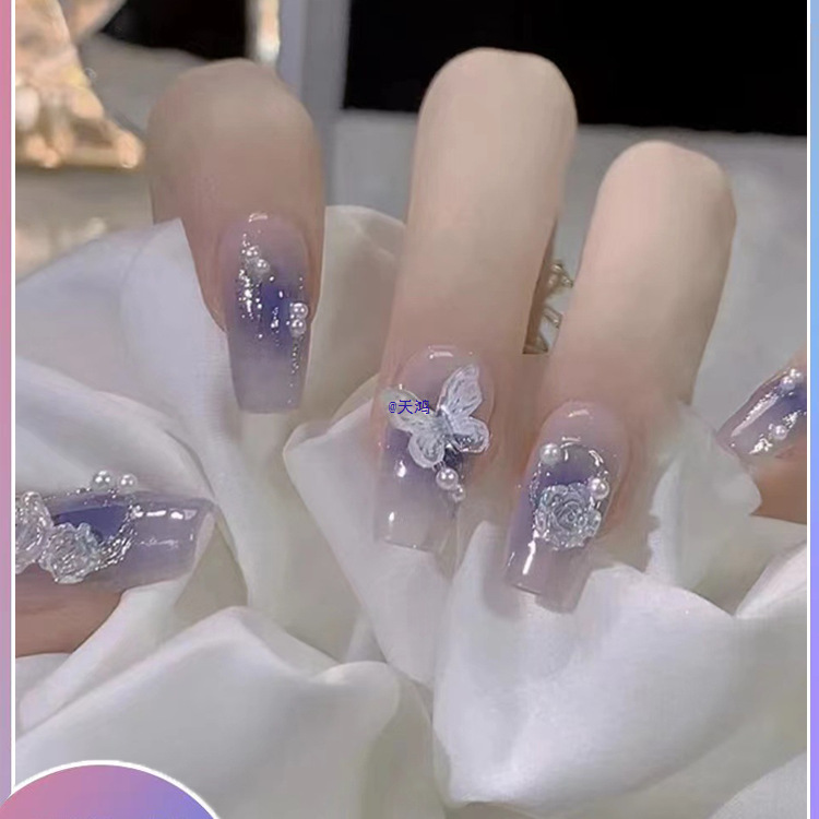 Children's Manicure Wearable Nails for Girls 2025 New Year's Style Medium-Length 10-Year-Old 6-Year-Old Kids Student Nail Patch 9