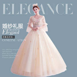 春季婚纱礼服2021新款简约齐地新娘结婚一字肩修身敬酒服晚礼服女