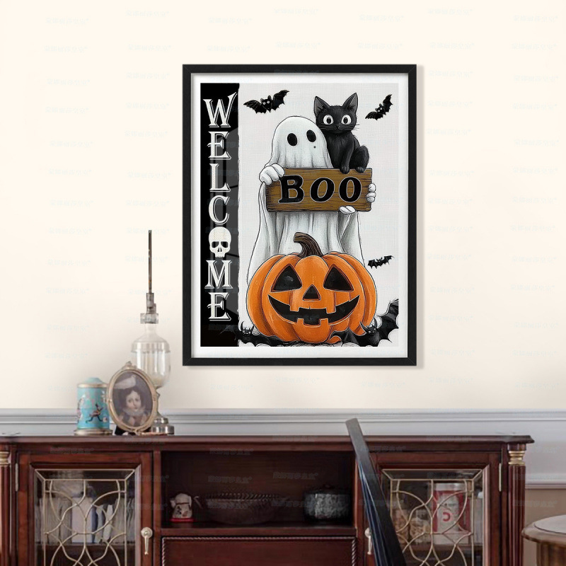 Mona Lisa real bordado cruzado Halloween calabaza fantasma gato negro nuevo lindo curar la decoración bordado a mano