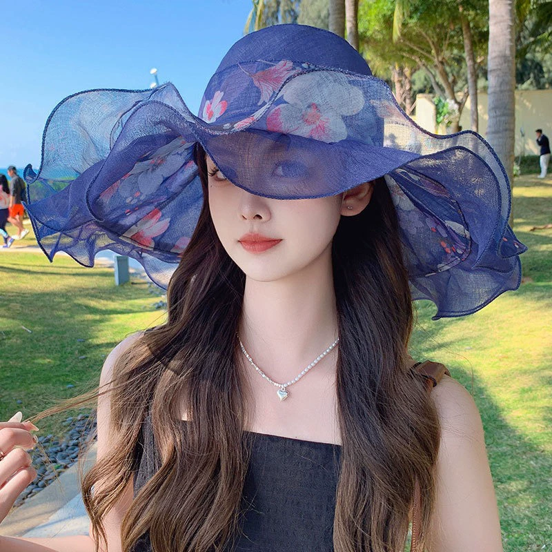 Новая мода большой карниз шляпа от солнца волнистая кружева летняя дышащая шляпа от солнца пляжная шляпа пляжный отдых