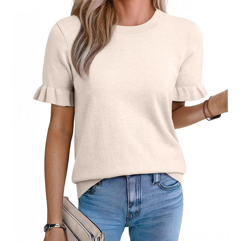 Amazon Cross-Border European and American 2026 Autumn New Solid Color Round Neck Puff Sleeve Knit Sweater Top Amazon Cross-Border European and American 2026 Autumn New Solid Color Round Neck Puff Sleeve Knit Sweater Top