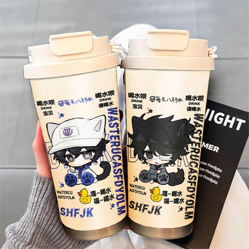 The Fifth Personality Peripheral Thermos Cup, Portable Coffee Cup, Double-Drink Sports Cup for Men and Women, Straw Water Cup, Good-Looking