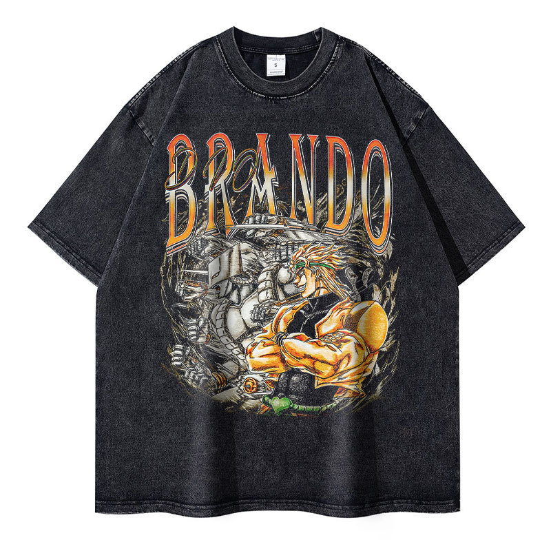Anime JoJos Bizarre Adventure T Shirt DIO Vintage Washed Man