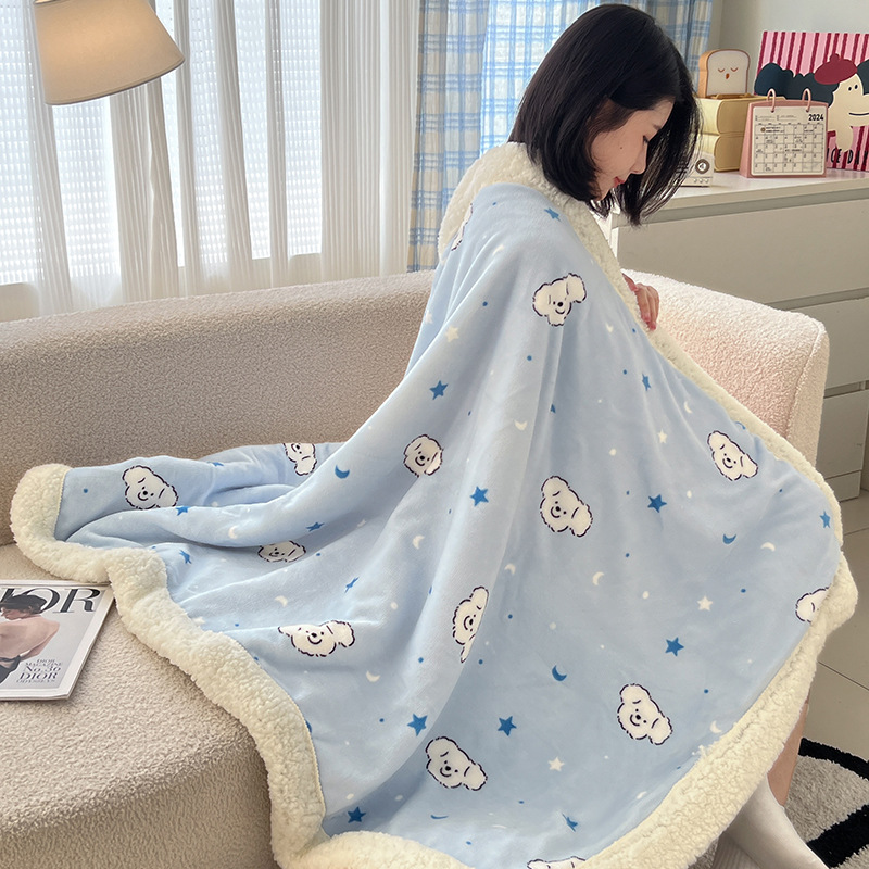 牛奶绒印花毛毯被子加厚盖毯羊羔绒午睡毯学生毯子秋冬牛奶绒被套