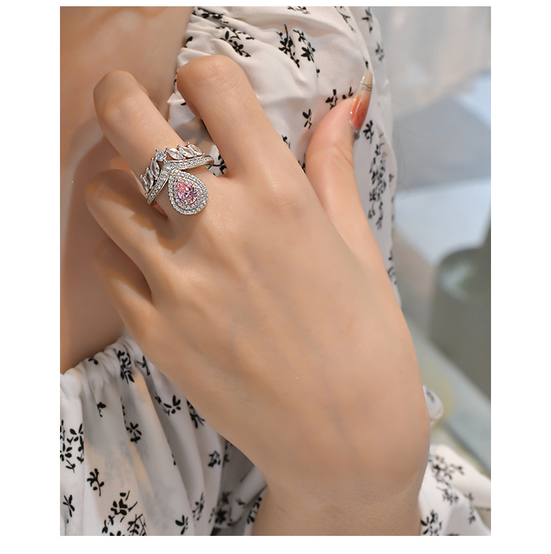 Fashion Water Droplets Sterling Silver Inlay Zircon Rings 1 Piece