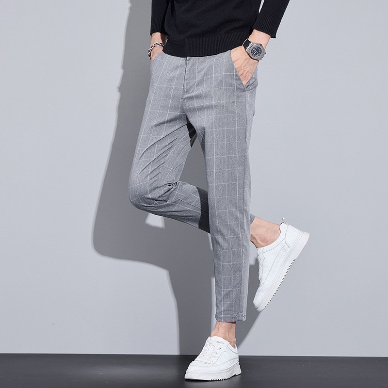 Plaid Men's Slim-Fit Trousers, Stretchy Pants, Autumn Light Business Plaid Pants, Casual Pants, Men's High-End