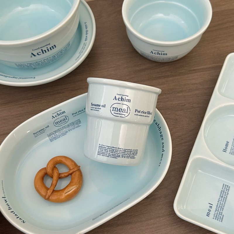 高级蓝色字母陶瓷餐具家用ins一人食餐具套装日式餐盘意面椭圆盘|undefined