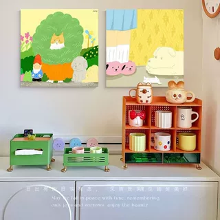 多巴胺餐厅装饰画趣味卡通狗狗卧室挂画儿童房可爱治愈系组合壁画