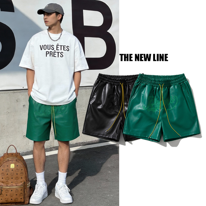 Cross-border European and American Shorts Men's New Teenager Fashion Brand Beach Pants Embroidered Alphabet Leather Drawstring Summer Shorts