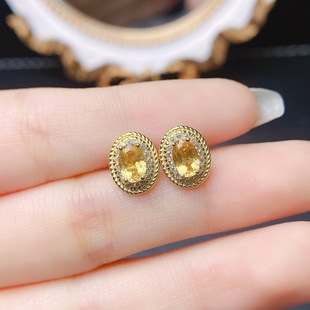 Factory wholesale explosions natural citrine earrings S925 silver inlaid main stone 4*6 selling Europe and the United States a generation of hair