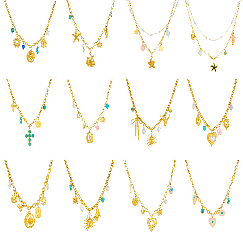 Wholesale Jewelry Retro Classic Style Sun Heart Shape Flower 304 Stainless Steel Plating Pendant Necklace Cable Chain display picture 20