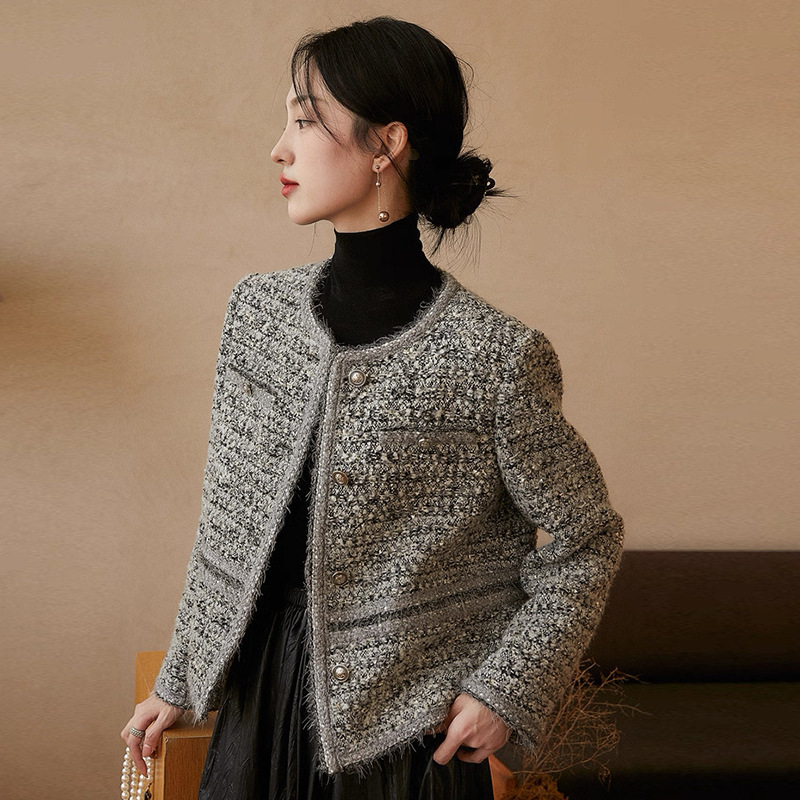 秋冬新款2025年重工编织小香风粗花呢短外套女士上衣|undefined