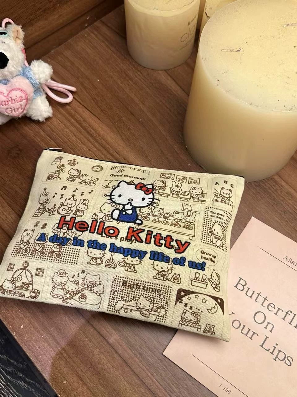 Клатч (Hello Kitty), маленький карман для хранения, ткань с принтом, молния, лёгкий 0,03 кг