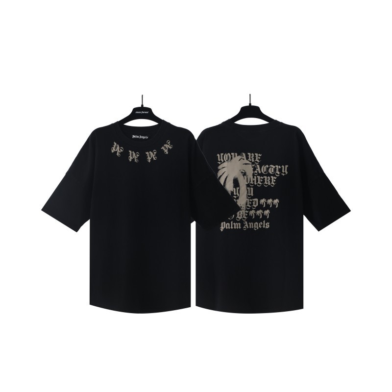 Comercio exterior transfronterizo al por mayor PA pintura en aerosol carta manga corta palmera niebla calle alta marca de moda graffiti logo hombres y mujeres camiseta