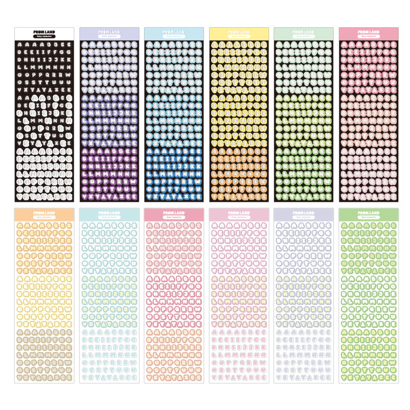 Cartoon color láser pequeño cuerpo redondo pegatinas de letras color caramelo inglés mayúscula adhesivo diy cuenta de mano pegatinas de tarjeta