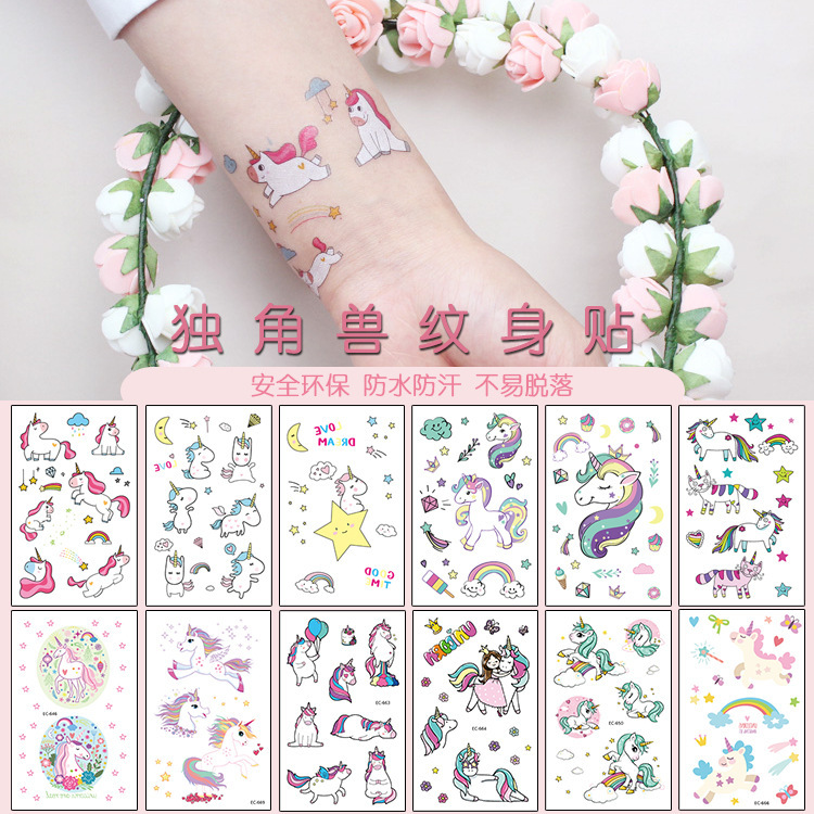 Children's Tattoo Sticker Unicorn Small Fresh Cartoon Boy Girl Cute Waterproof Temporary Face Sticker Cross Border in stock