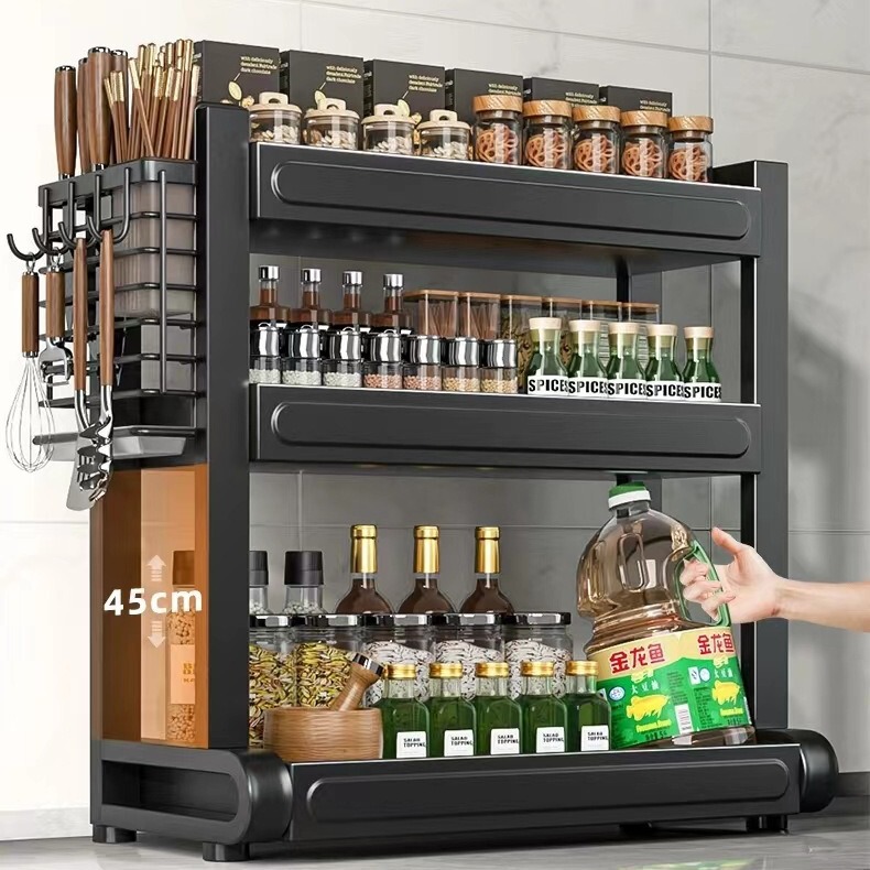 新しいキッチン多機能調味料ボトル収納ラック、箸とナイフホルダー、家庭用カウンター多層収納ラック、シンプル|undefined