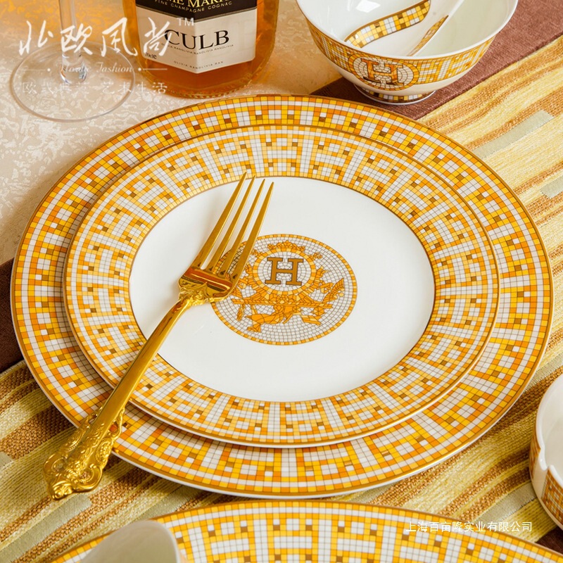 Mosaic Freely Combinable Bone China Single Bowl and Plate Set, European-Style Light Luxury Gold-Rimmed Dinnerware Set Mosaic Freely Combinable Bone China Single Bowl and Plate Set, European-Style Light Luxury Gold-Rimmed Dinnerware Set