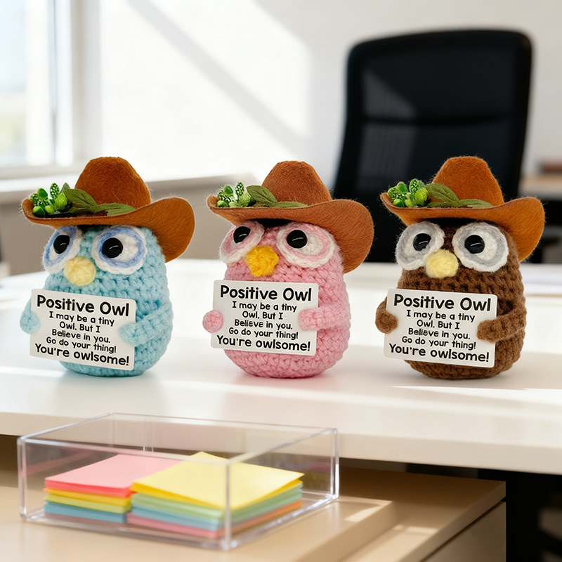 Cross-Border Hot-Selling Finished Hand-Knitted Doll Owl Cowboy Hat Doctor Hat Christmas Decoration Toy