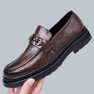 Autumn New Men's Business Casual Leather Shoes Thick-Soled Soft Leather Loafers Trendy Men's Shoes Fashion Driving Shoes