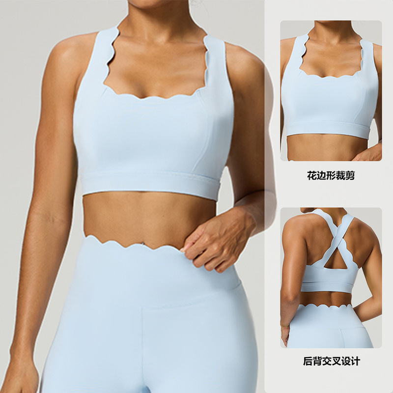 Cross-border Amazon wave lace yoga wear for women, sports fitness underwear, sexy cross-back yoga bra Cross-border Amazon wave lace yoga wear for women, sports fitness underwear, sexy cross-back yoga bra