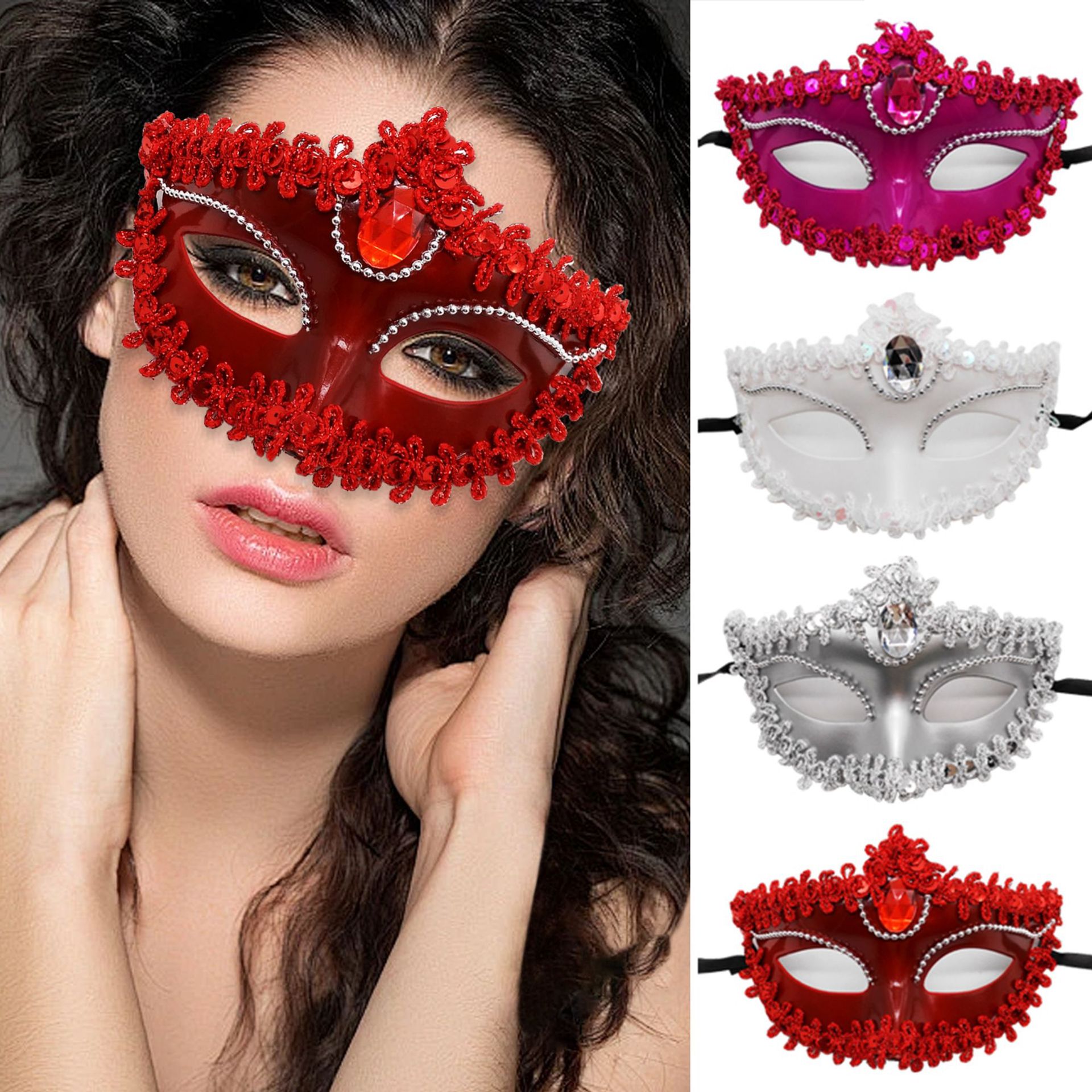 Amazon ventas calientes de diamantes de chispa eléctrica pintada princesa máscara de Halloween ballet damas máscara de ojos al por mayor