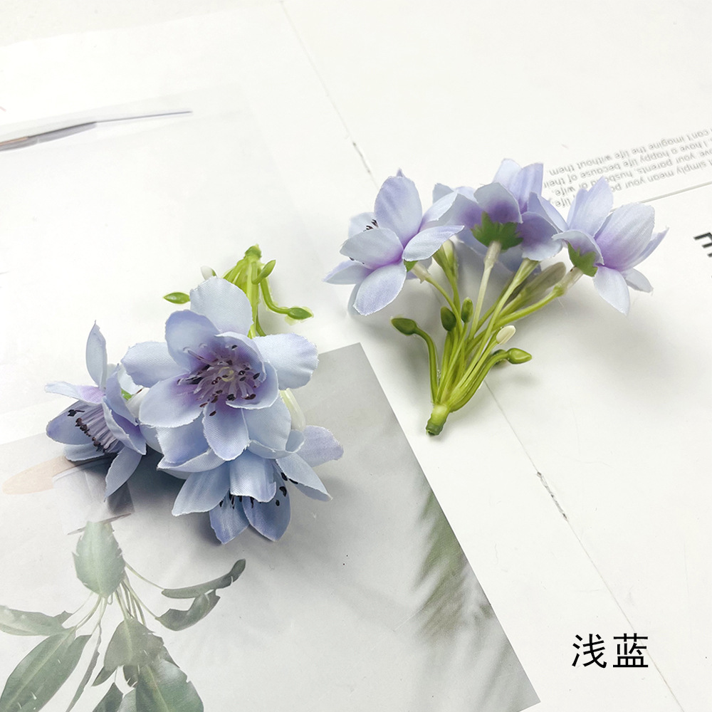 Simulación de flores 3 cabeza mini cadena de loto DIY tela de seda flores falsas tocado de flores material de broca de flores para hacer decoración de salón de bodas