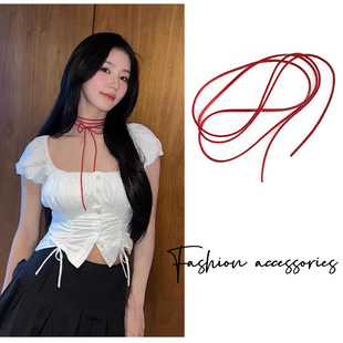 European and American simple lace bow choker collar neck strap women's versatile high-end long leather rope neck accessories
