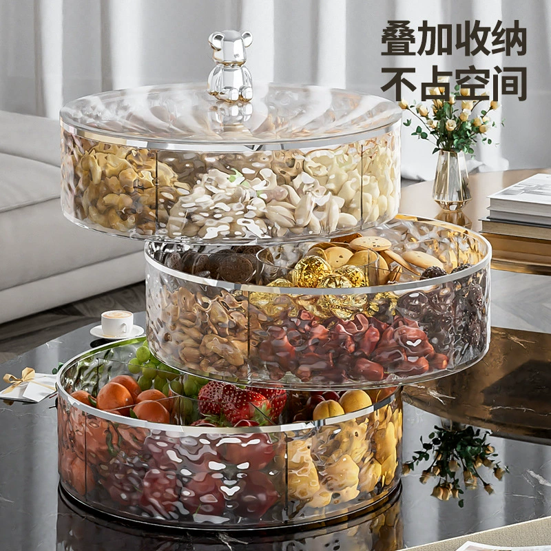 Light luxury sealing Nuts Snacks Putting Disk for New Year's Dried Fruit Drive Box Household living room Camellia high -end fruit disk