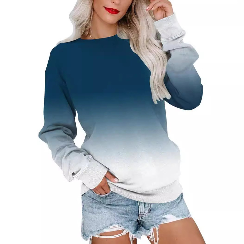 BeadChica European and American foreign trade plus size sweater gradient 3d digital printing crew neck sweater long sleeve sweatshirt women