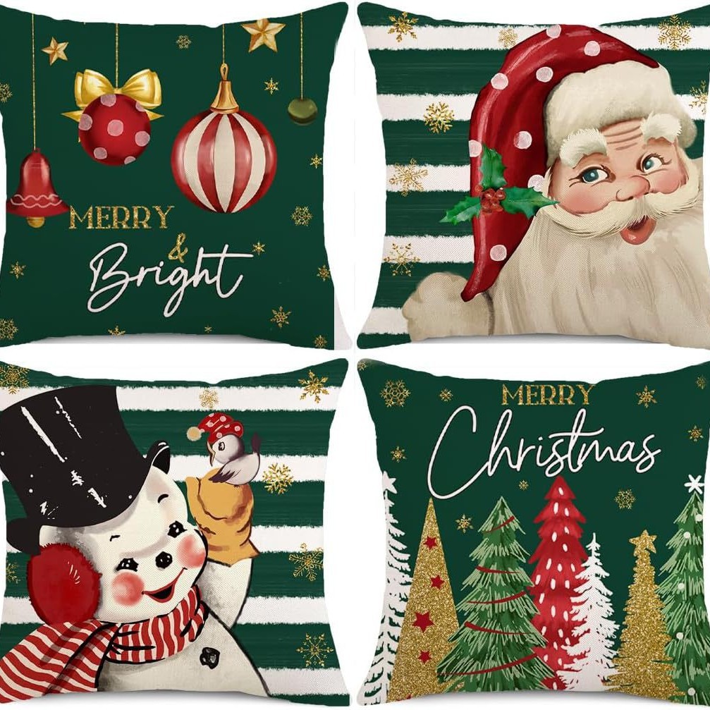 Transfronterizo Amazon temu Hot Sale Navidad invierno copo de nieve impresión lino almohada funda almohada sofá cojín