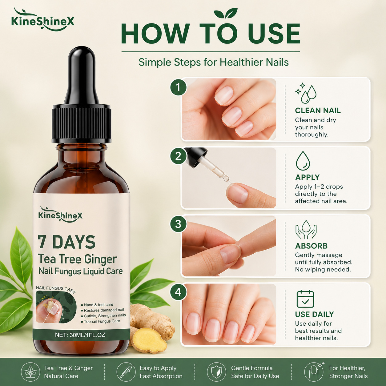 Kineshinex Nail Care Solution Is Gentle, Brightening, Nourishing, and Improves the Appearance of Nails. Daily Care Solution