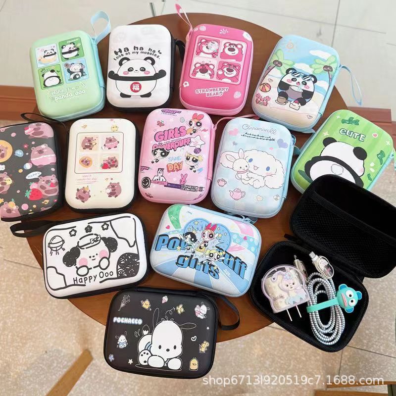 Charger storage bag headset data cable cute cartoon ccd camera bag portable finishing box large capacity hard