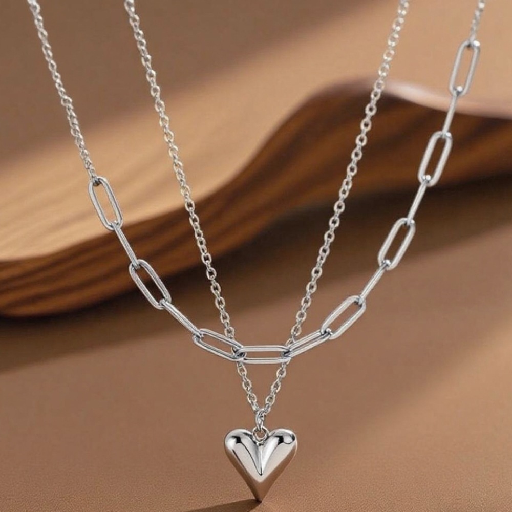 Collier double rang en acier titane, style transfrontalier, pour femme : luxe léger, sensation haut de gamme, couleur inaltérable._voghion.com