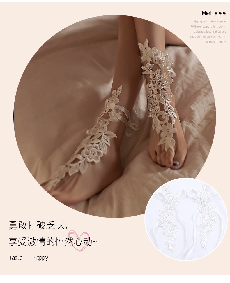 Lace Drawstring Ankle Socks in Wine Red with Hollow Strap Detail — detail image 2