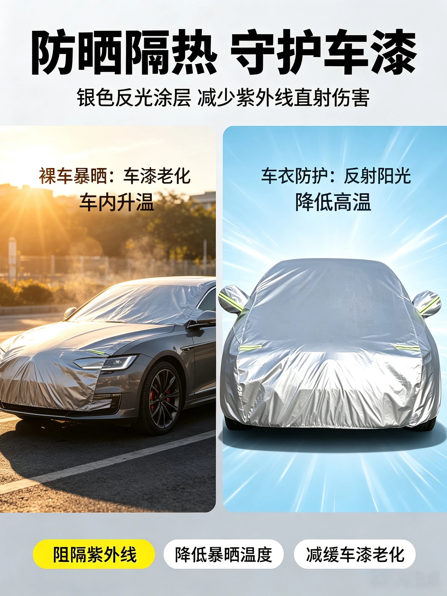 In-stock car cover, sunshade, 190T single-layer silver-coated polyester taffeta, dust-proof, sun-proof, rain-proof, full car cover