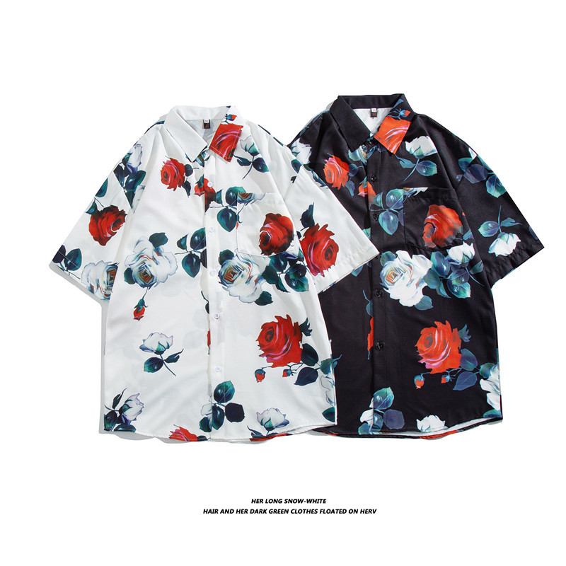 Men's Hawaiian Ice Silk Shirt Short Sleeved Floral Print Loose Fit Summer Style Quick Drying Versatile Beachwear For Thai Travel_viptrois.com