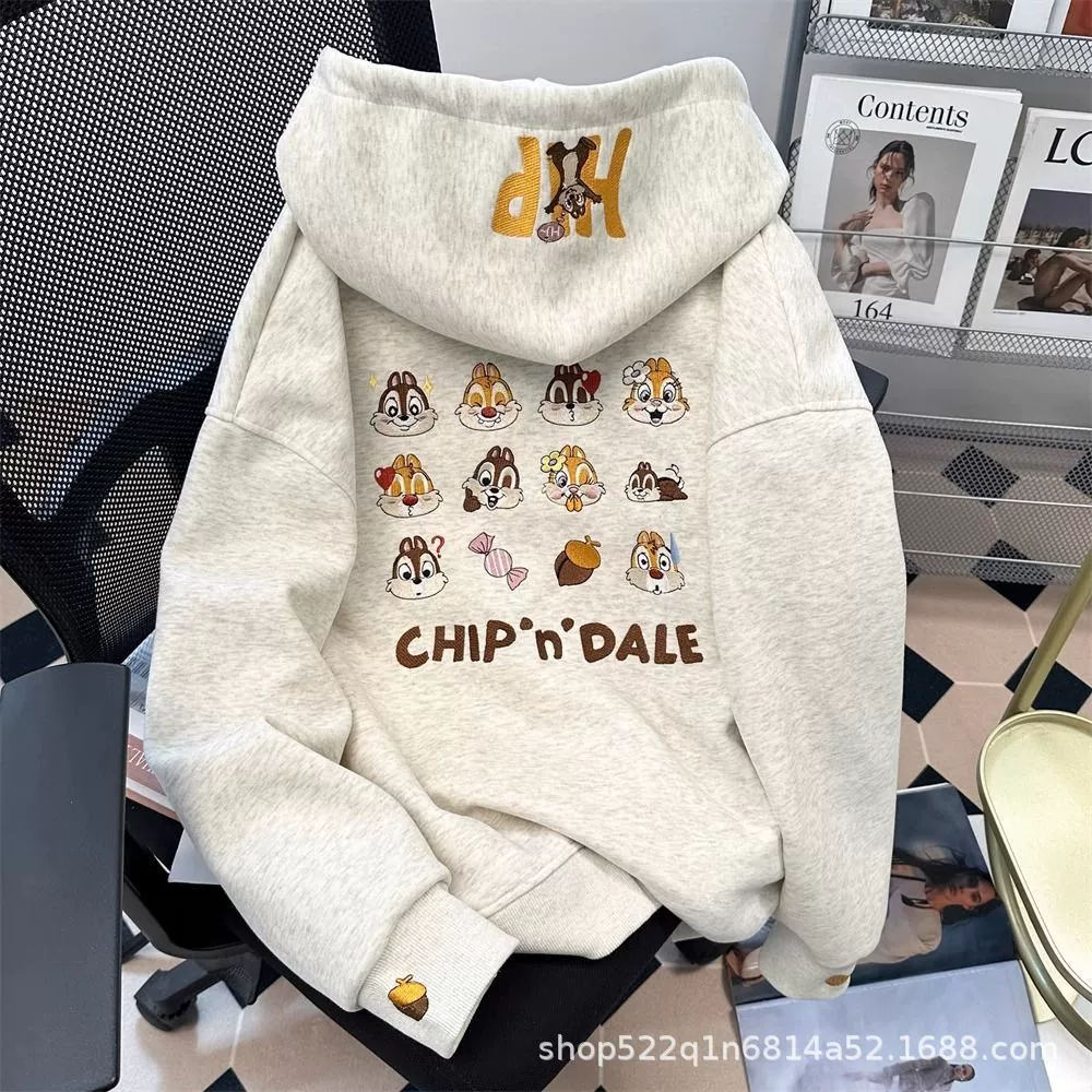 Симпатичный мультфильм вышивка дизайн с капюшоном свитер женский осенний и зимний новый премиум-стиль свободный дикий топ пальто