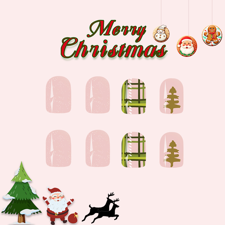 Short Glossy Square Armor 2024 New Christmas Simple Christmas Tree Plaid All-match Detachable Wear Nail Paste_voghion.com