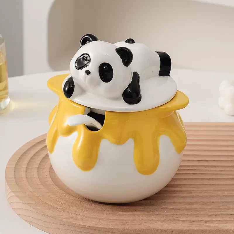Кремовая Panda керамическая банка для сала, термостойкая банка для чили масла мяса, кухонная банка для приправ, банка для сала
