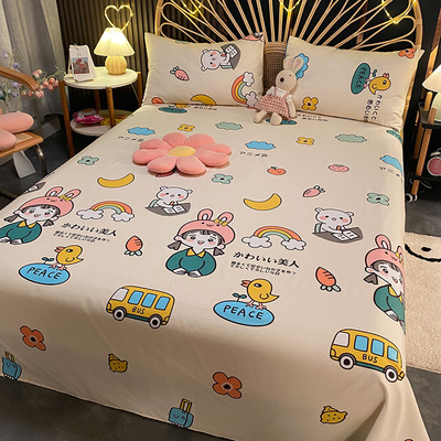 Cartoon sheets singleton pure cotton 1.2 children student dormitory Single 100 Cotton 2 pillowcases Three