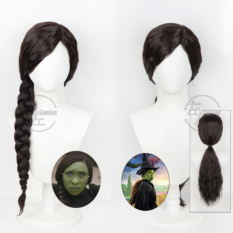 In Stock: Left-Handed Magic Evil Witch Elphaba Cosplay Wig, 2024 New Movie Wicked Scalp Top Wig
