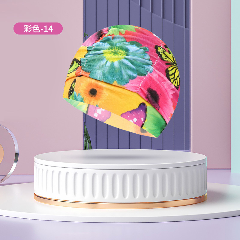 Sombrero de tela de natación adulto unisex cuidado del cabello protección del oído gorro de natación moda no-apriete cabeza plisada gorro de natación al por mayor