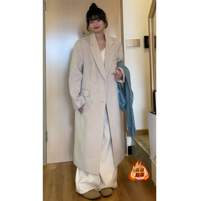 觅定灰色毛呢大衣正肩外套女冬季高级感长款西装呢子黑色小个子|undefined